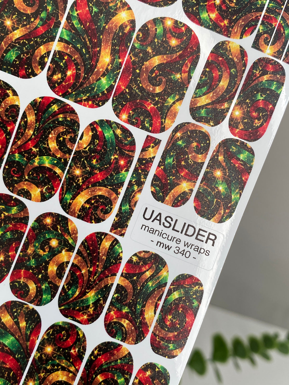 Colorful Swirl Manicure Wraps — Red Green & Amber | mw-340