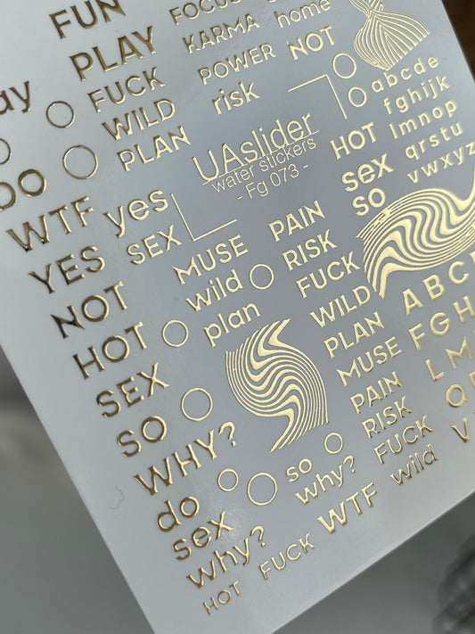 Nail Water Decal Fg-073 | Gold Foil Water Slide Nail Decals | Bold Words & Lettering