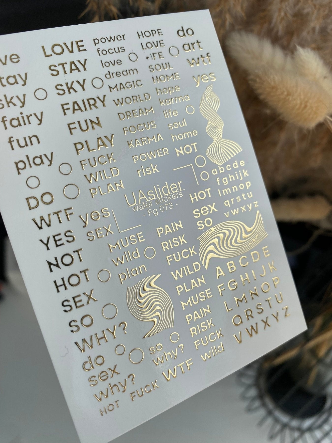 Nail Water Decal Fg-073 | Gold Foil Water Slide Nail Decals | Bold Words & Lettering - UASLIDER