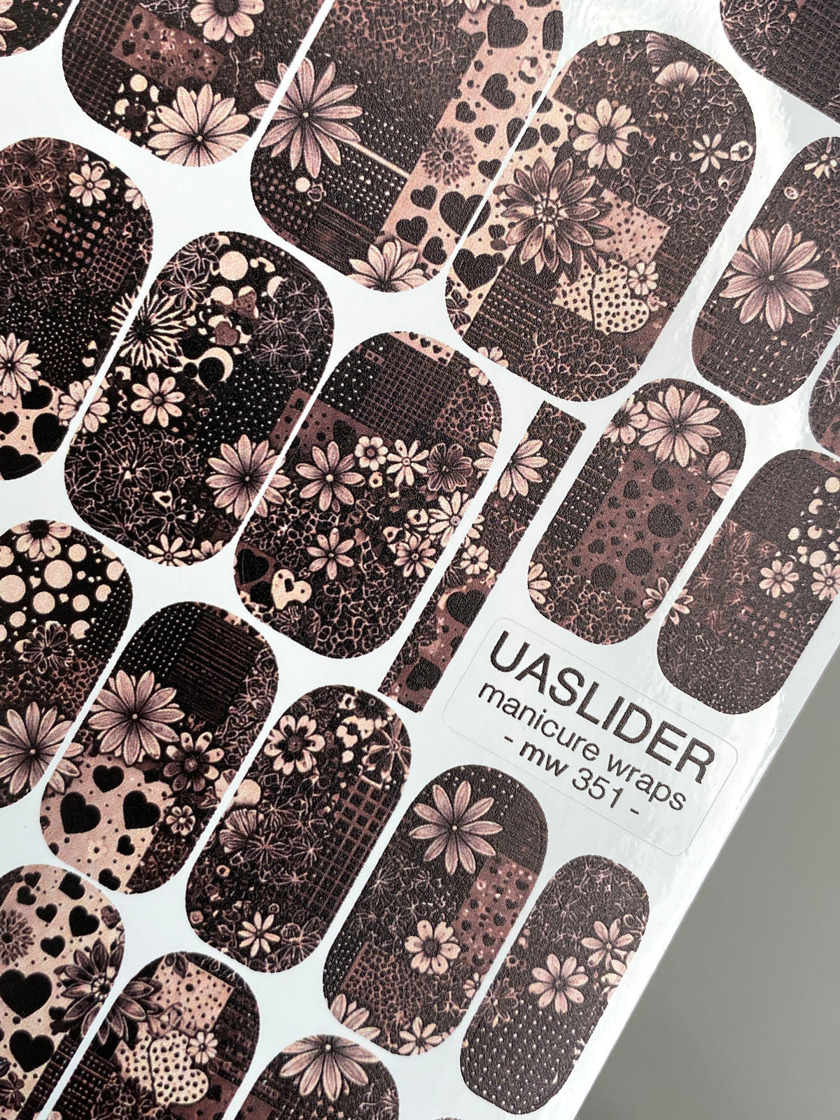 Floral Patchwork Manicure Wraps — Hearts & Daisies | mw-351