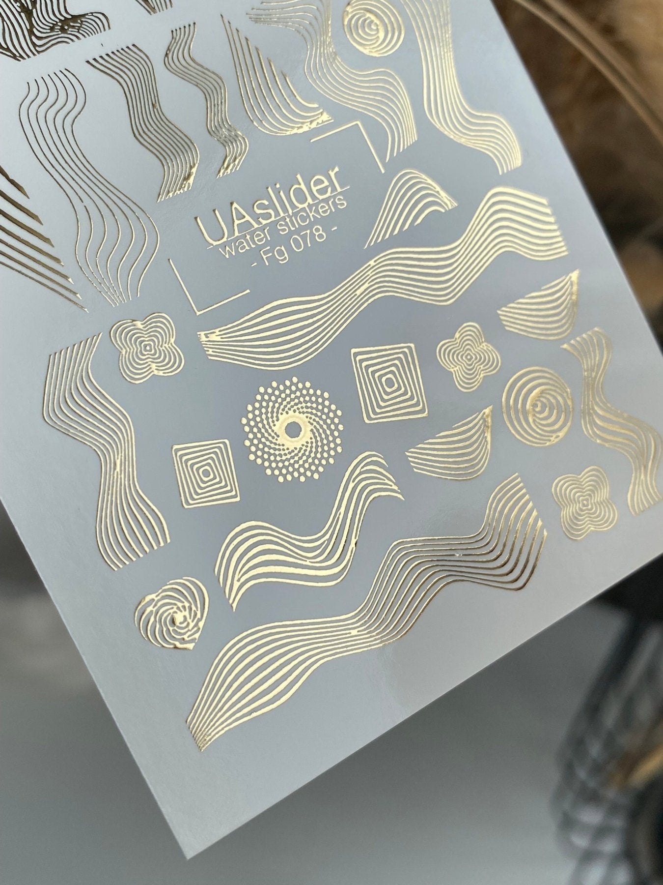 Nail Water Decal Fg-078 | Gold Foil Water Slide Nail Decals | Abstract Waves & Geometric Lines - UASLIDER
