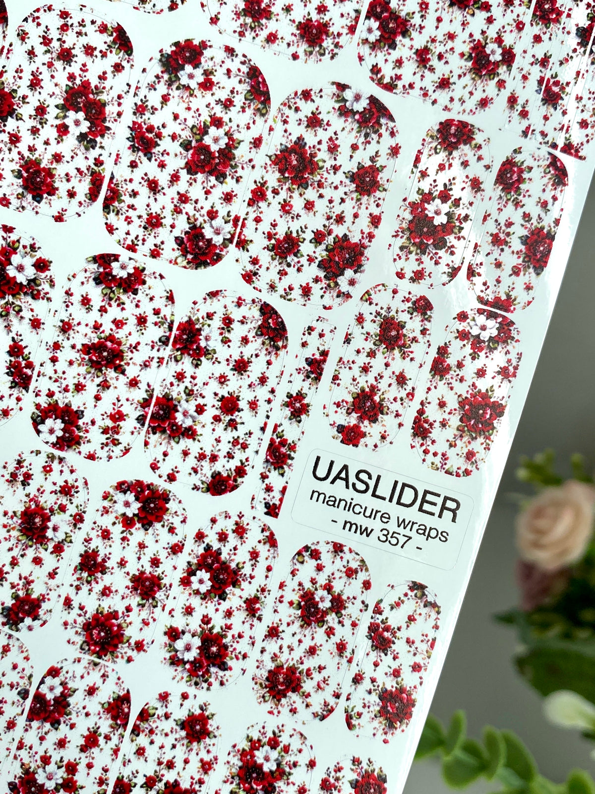 Red Rose Manicure Wraps — Tiny Floral Print | mw-357