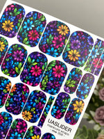 Neon Floral Manicure Wraps — Colorful Flowers | mw-358