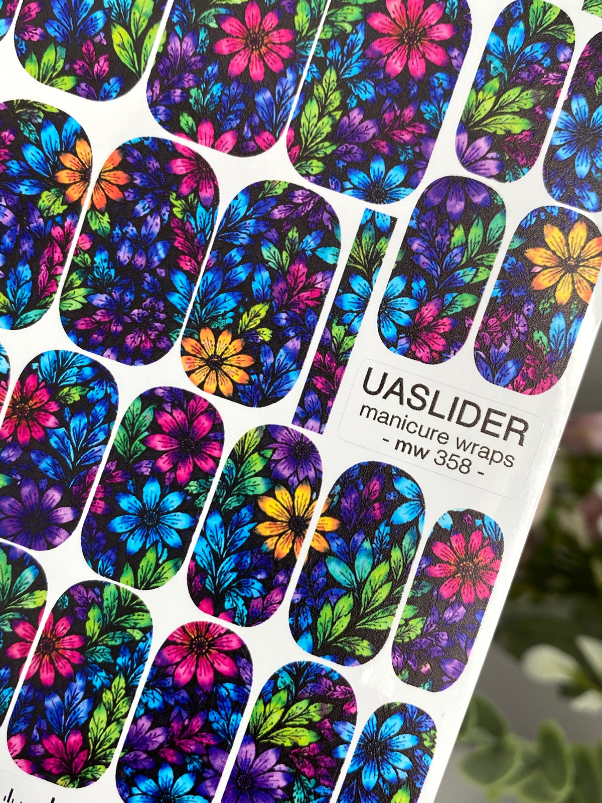 Neon Floral Manicure Wraps — Colorful Flowers | mw-358
