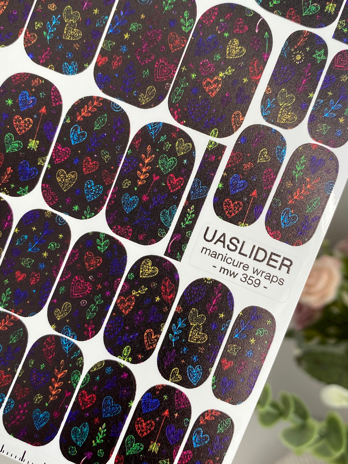 Neon Heart Manicure Wraps — Colorful Doodle Print | mw-359