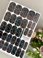 Geometric Manicure Wraps — Dark Teal Marble Lines | mw-360
