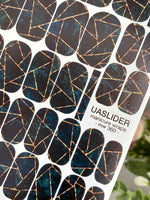 Geometric Manicure Wraps — Dark Teal Marble Lines | mw-360