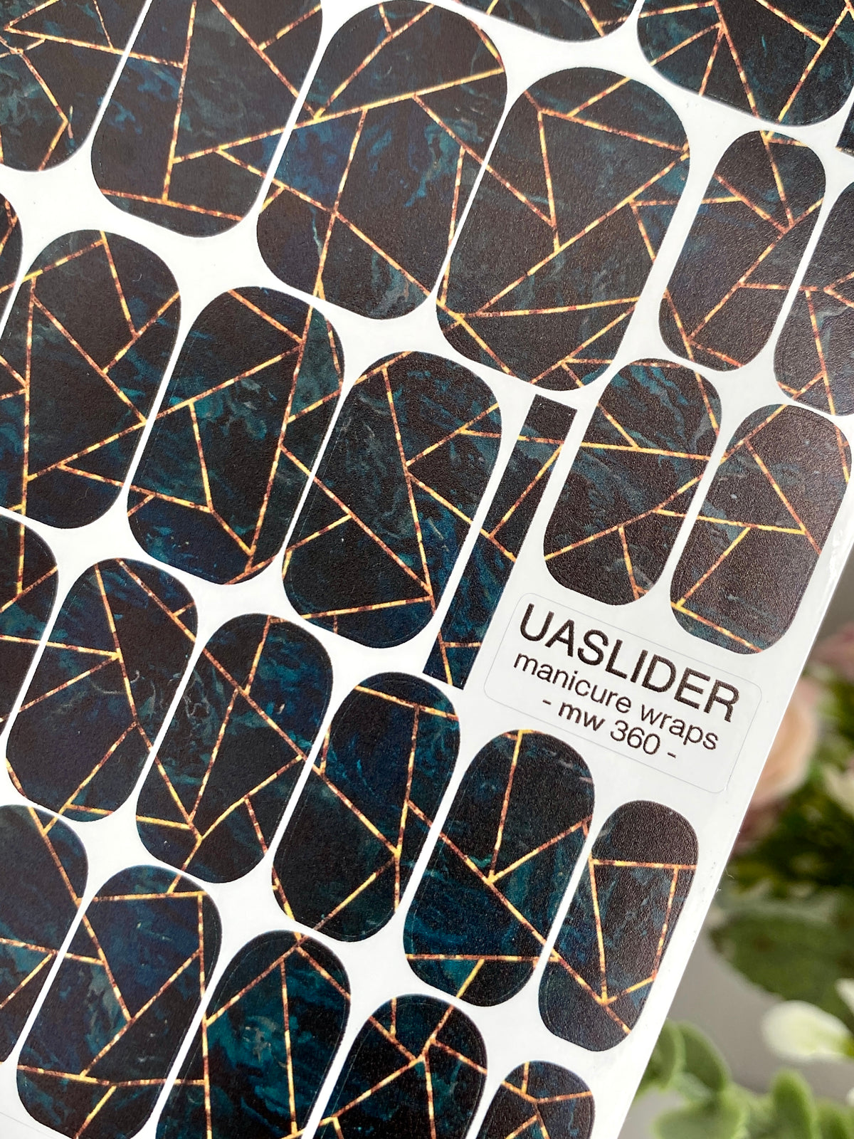 Geometric Manicure Wraps — Dark Teal Marble Lines | mw-360