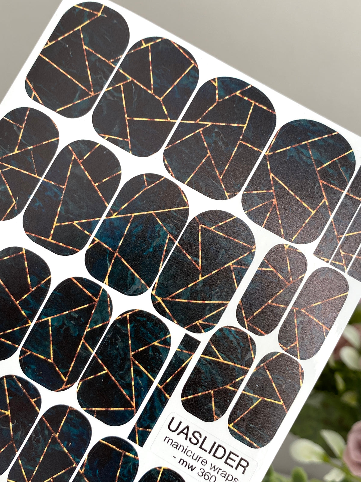 Geometric Manicure Wraps — Dark Teal Marble Lines | mw-360