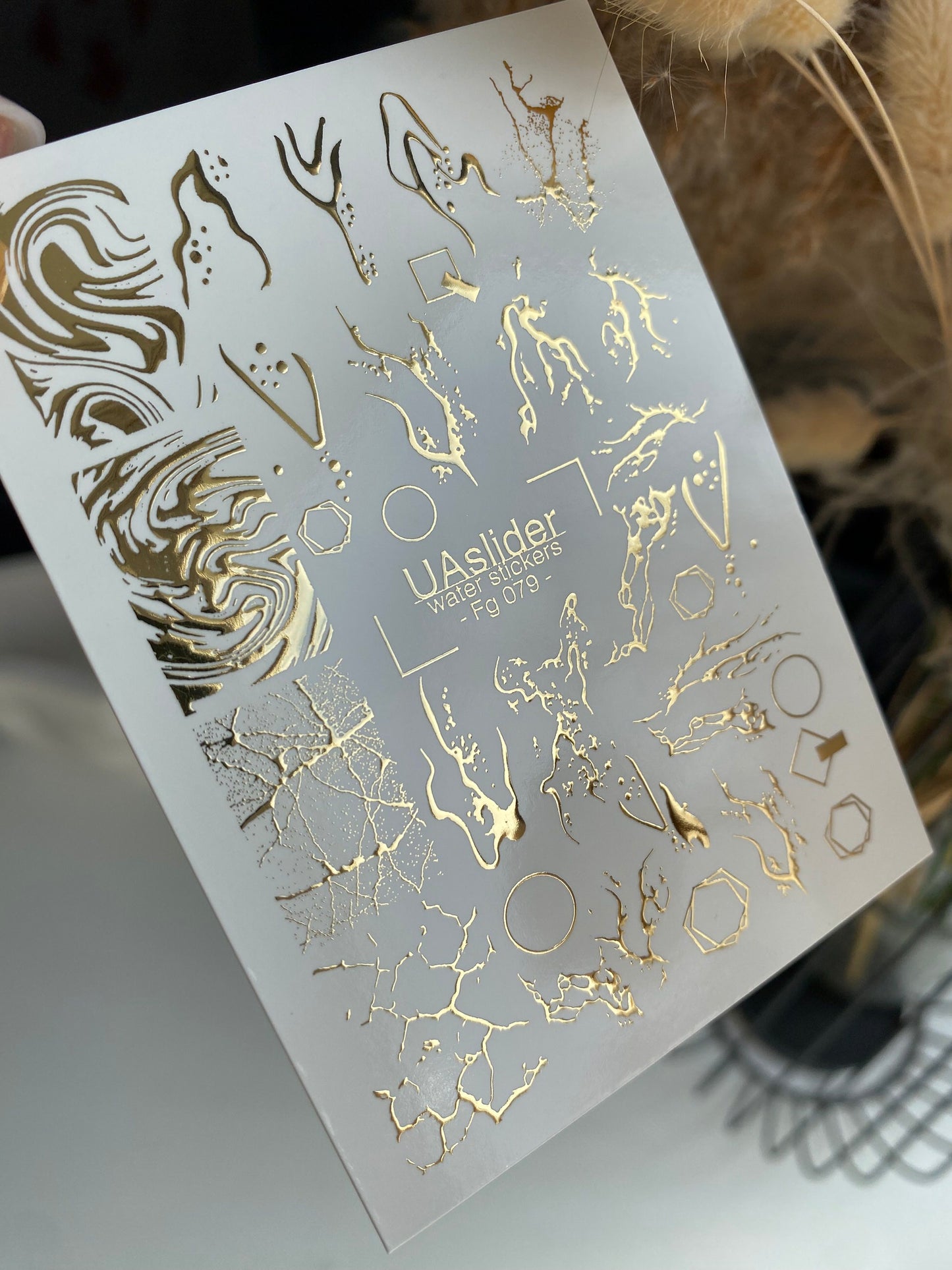 Nail Water Decal Fg-079 | Gold Foil Water Slide Nail Decals | Abstract Marble & Crackle Patterns