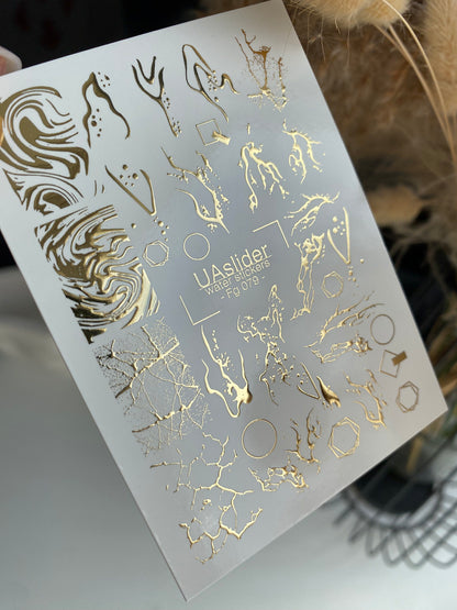Nail Water Decal Fg-079 | Gold Foil Water Slide Nail Decals | Abstract Marble & Crackle Patterns