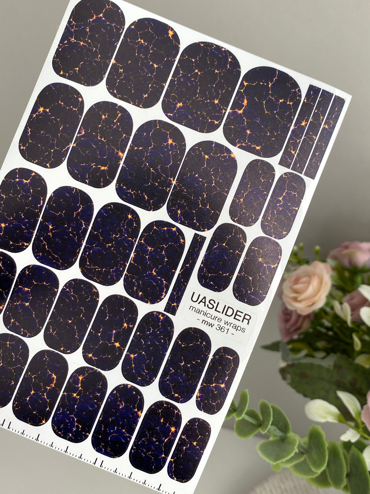 Midnight Crackle Manicure Nail Wraps — Navy with Amber Veins | mw-361
