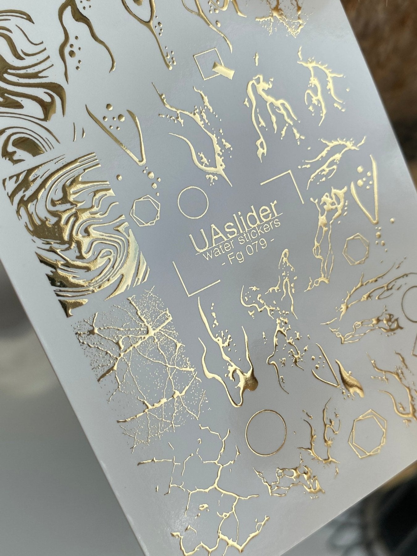 Nail Water Decal Fg-079 | Gold Foil Water Slide Nail Decals | Abstract Marble & Crackle Patterns - UASLIDER