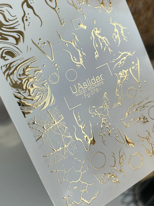 Nail Water Decal Fg-079 | Gold Foil Water Slide Nail Decals | Abstract Marble & Crackle Patterns