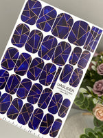 Cobalt Geometry Manicure Wraps — Fine Amber Lines | mw-363