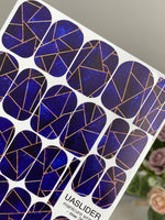 Cobalt Geometry Manicure Wraps — Fine Amber Lines | mw-363