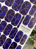 Cobalt Geometry Manicure Wraps — Fine Amber Lines | mw-363