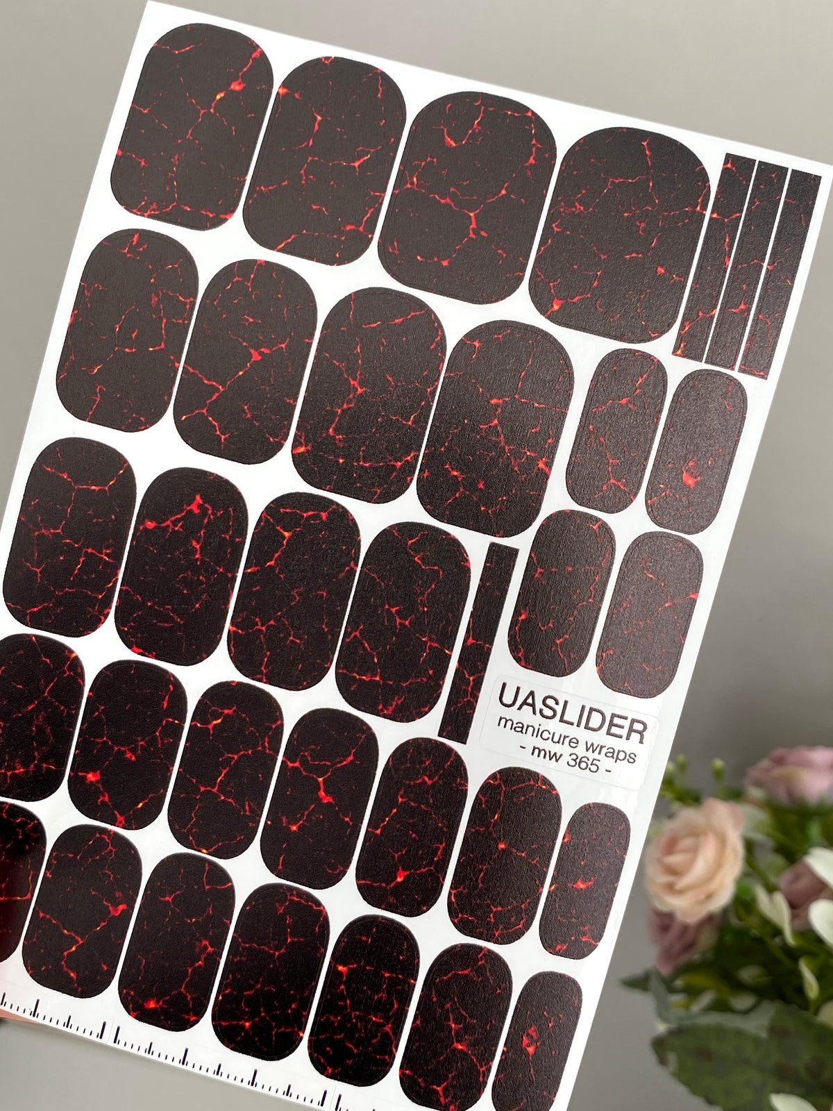 Lava Crackle Manicure Nail Wraps — Black & Red Veins | mw-365