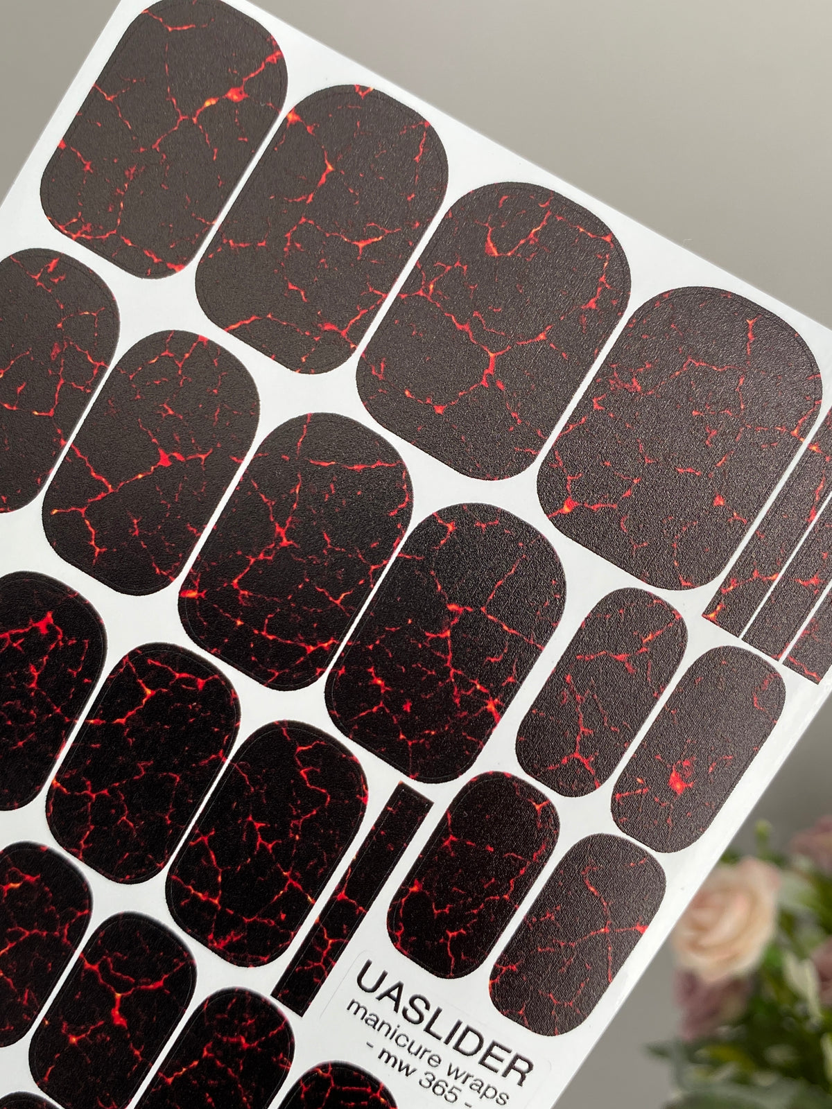 Lava Crackle Manicure Nail Wraps — Black & Red Veins | mw-365