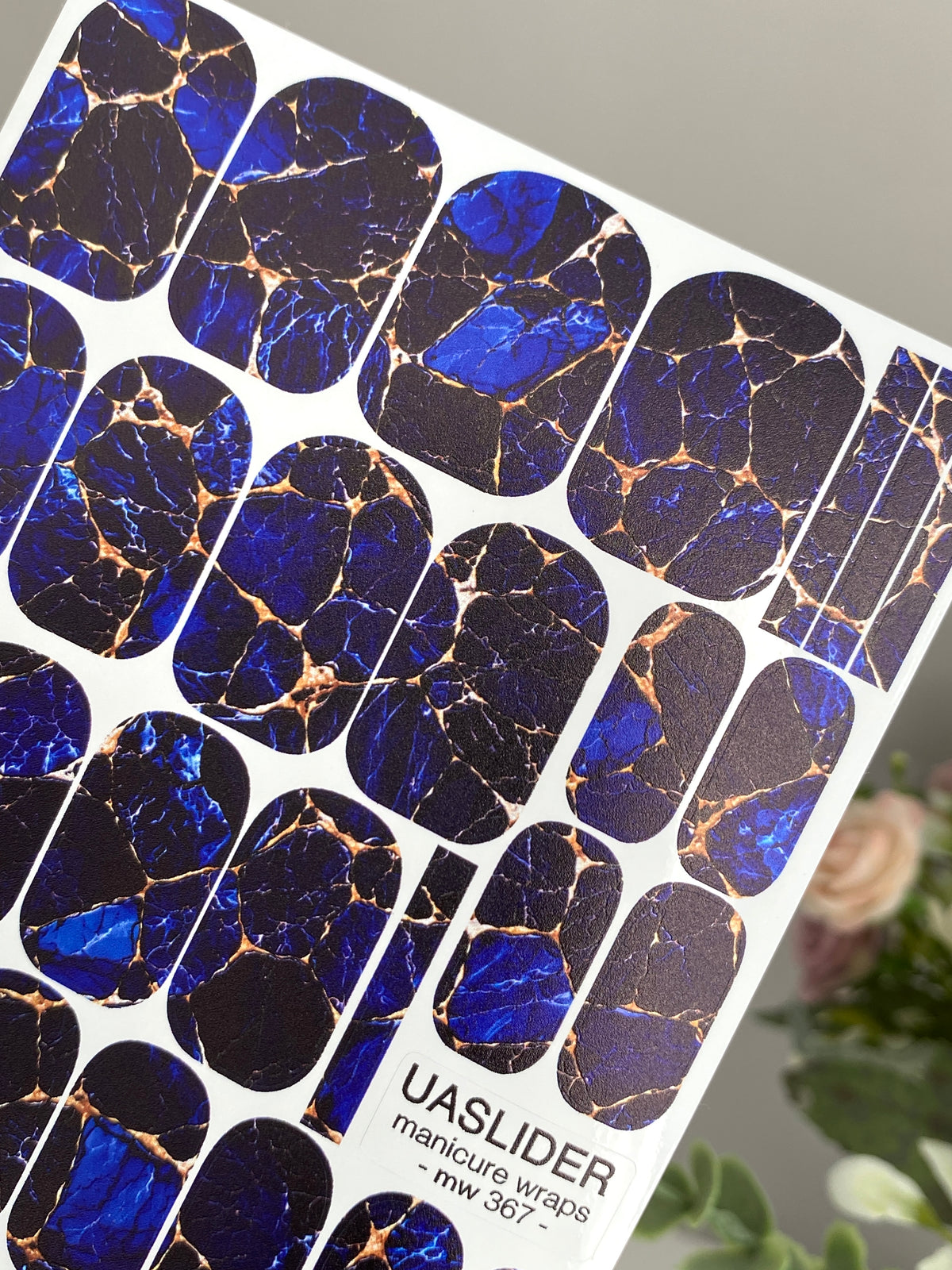 Cobalt Stone Manicure Nail Wraps — Beige Crackle Veins | mw-367