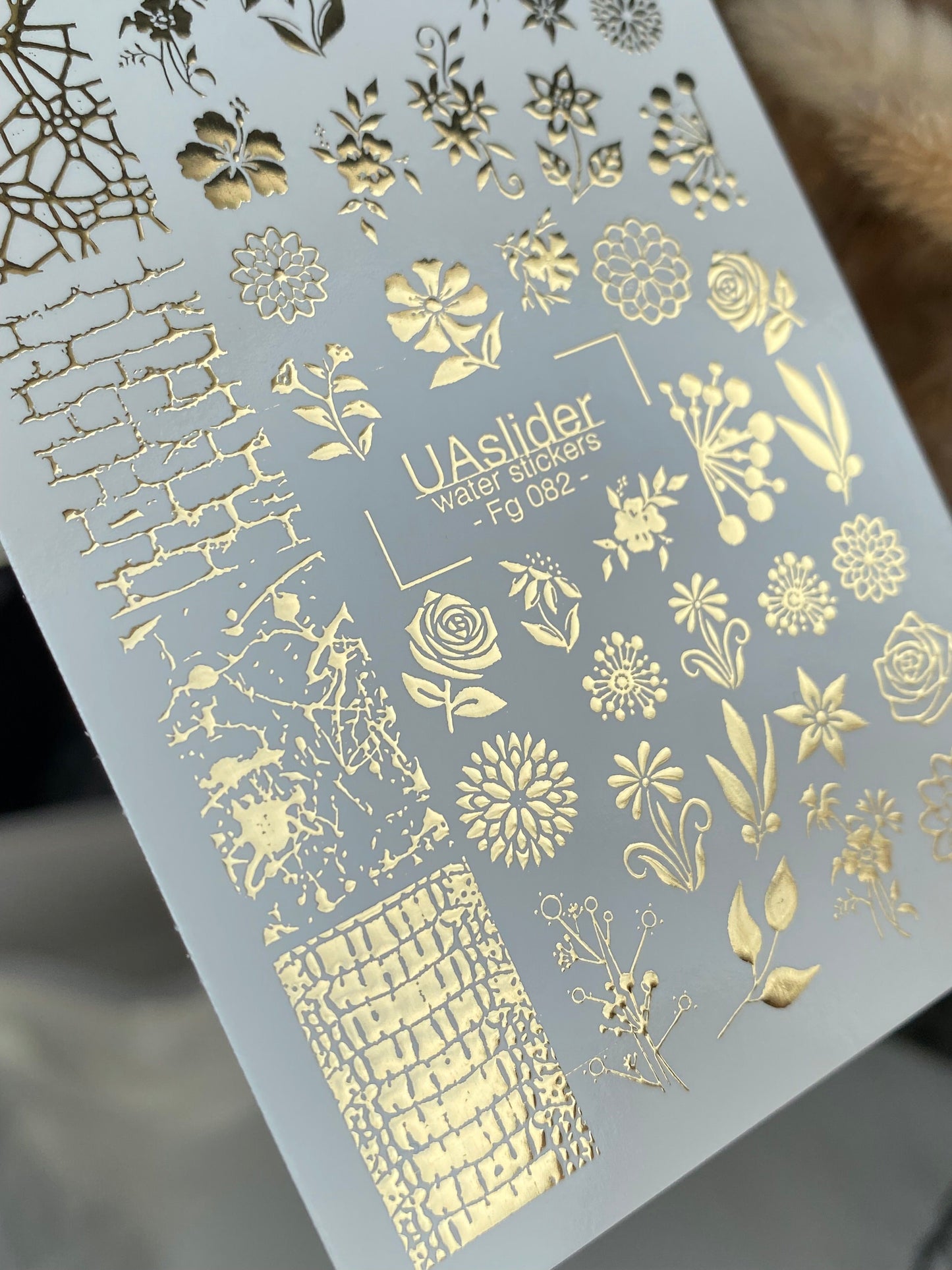 Nail Water Decal Fg-082 | Gold Foil Water Slide Nail Decals | Floral Mix & Textured Patterns