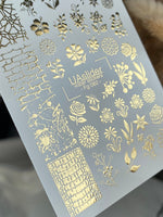 Nail Water Decal Fg-082 | Gold Foil Water Slide Nail Decals | Floral Mix & Textured Patterns - UASLIDER