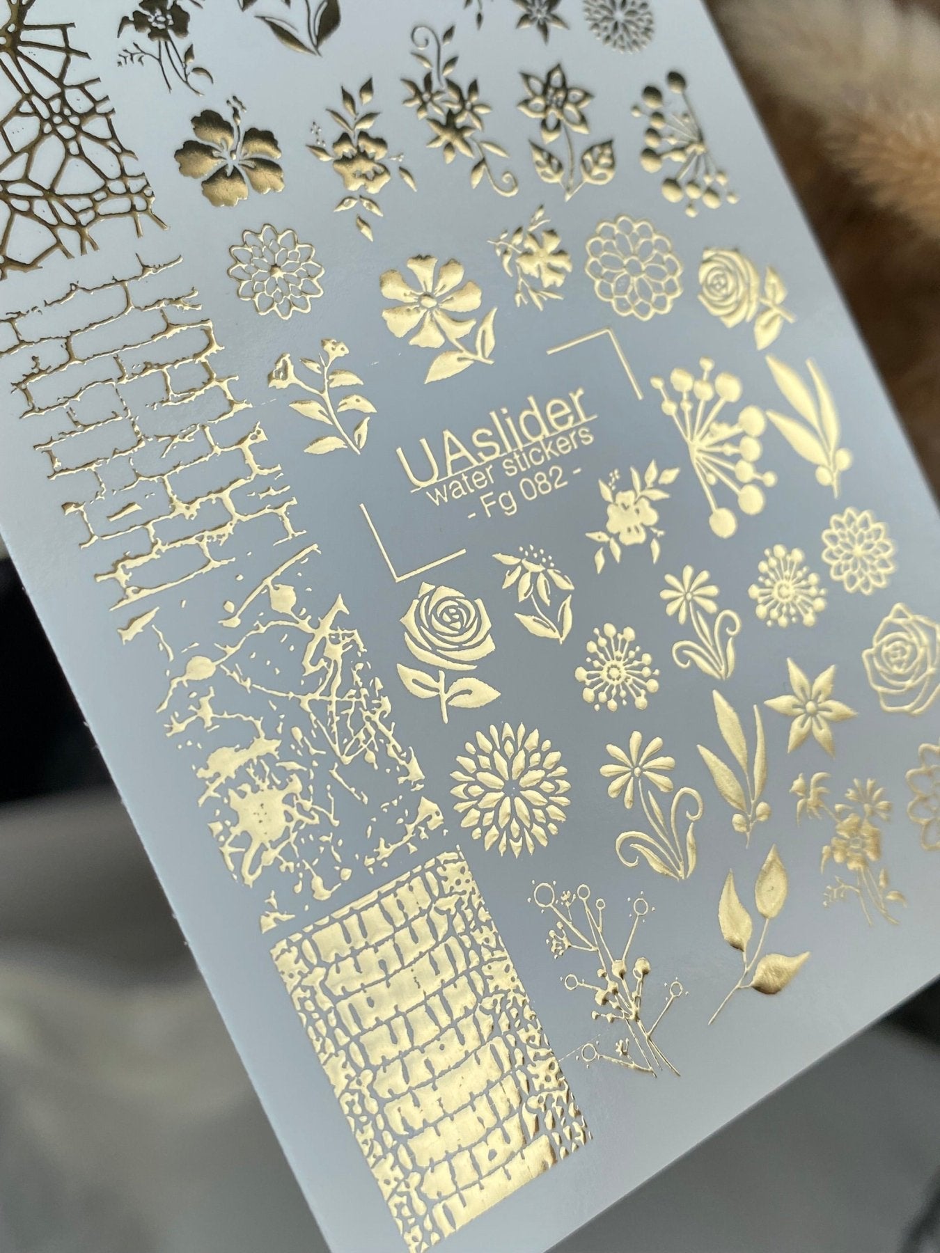 Nail Water Decal Fg-082 | Gold Foil Water Slide Nail Decals | Floral Mix & Textured Patterns - UASLIDER