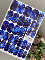 Blue Watercolor Marble Manicure Wraps — Beige Veins | mw-370