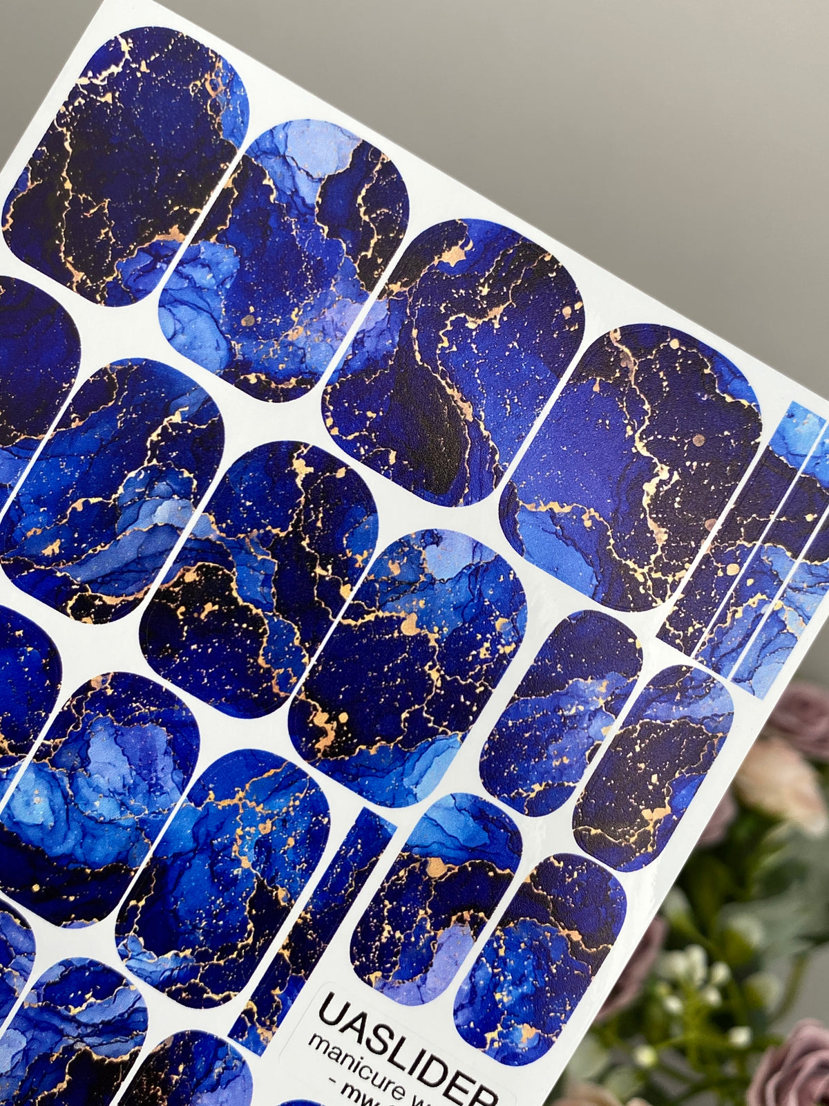 Blue Watercolor Marble Manicure Wraps — Beige Veins | mw-370