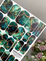 Emerald Watercolor Marble Manicure Wraps — Beige Veins | mw-371