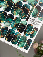 Emerald Watercolor Marble Manicure Wraps — Beige Veins | mw-371
