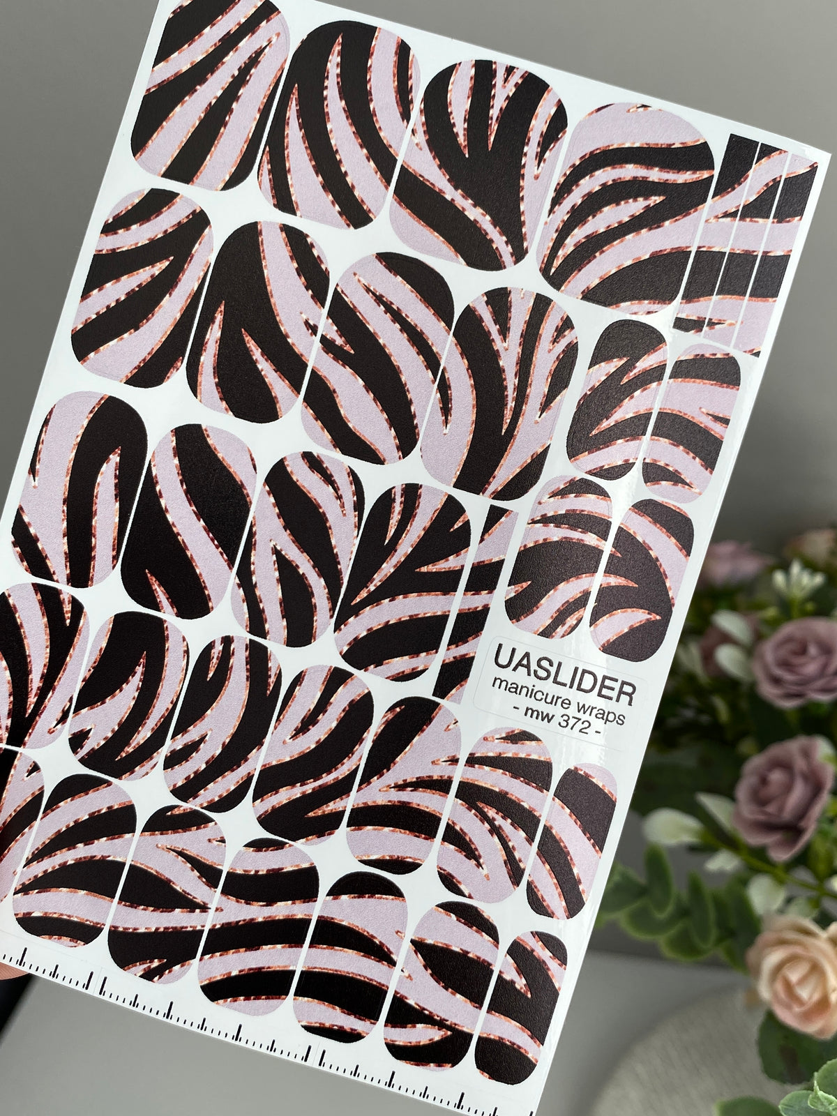 Pink Zebra Manicure Wraps — Black Stripes & Rose Lines | mw-372