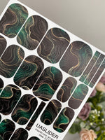 Emerald Topographic Manicure Wraps — Flowing Contour Lines | mw-373