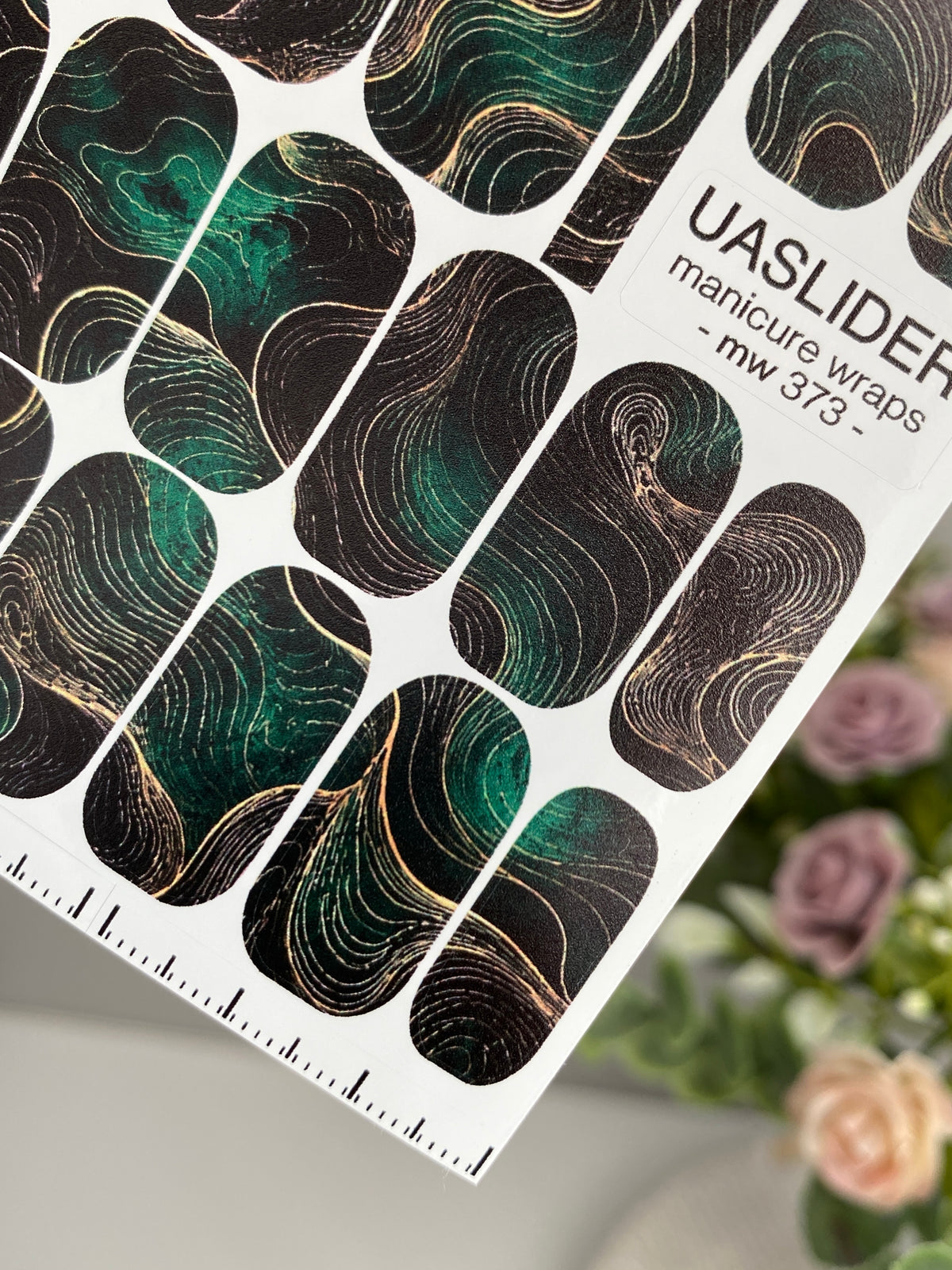 Emerald Topographic Manicure Wraps — Flowing Contour Lines | mw-373