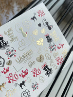 Nail Water Decal CF-086 | Romantic Cats & Love Symbols Water Slide Nail Decals | Hearts, Locks & Quotes - UASLIDER