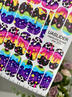 Rainbow Drip Manicure Wraps — Stars & Cow Print | mw-374