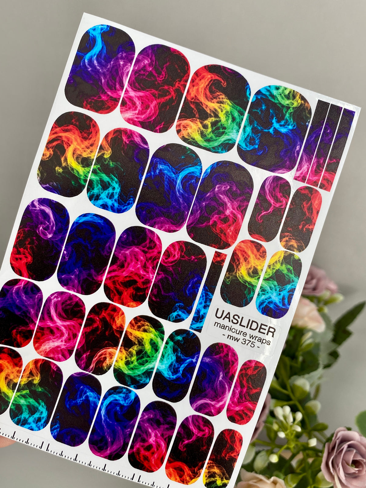Neon Smoke Manicure Wraps — Rainbow Wisps on Black | mw-375