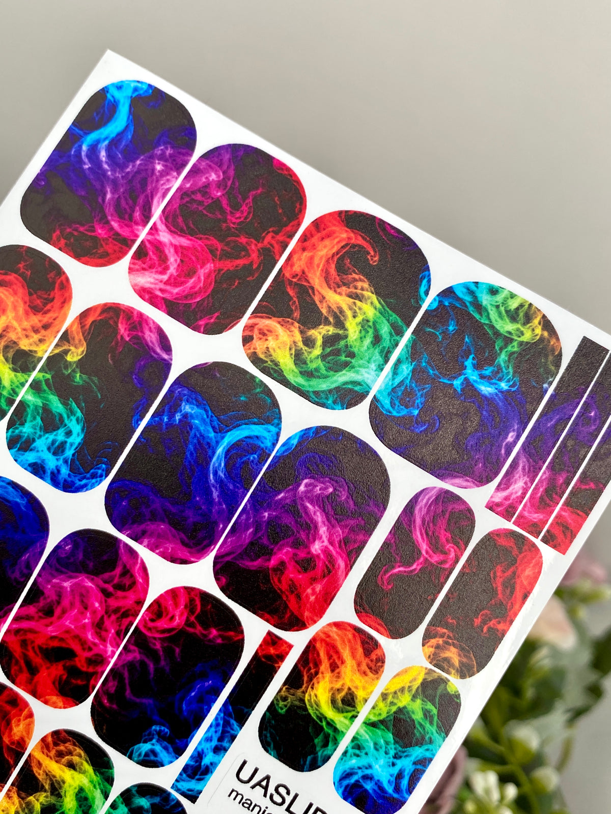 Neon Smoke Manicure Wraps — Rainbow Wisps on Black | mw-375
