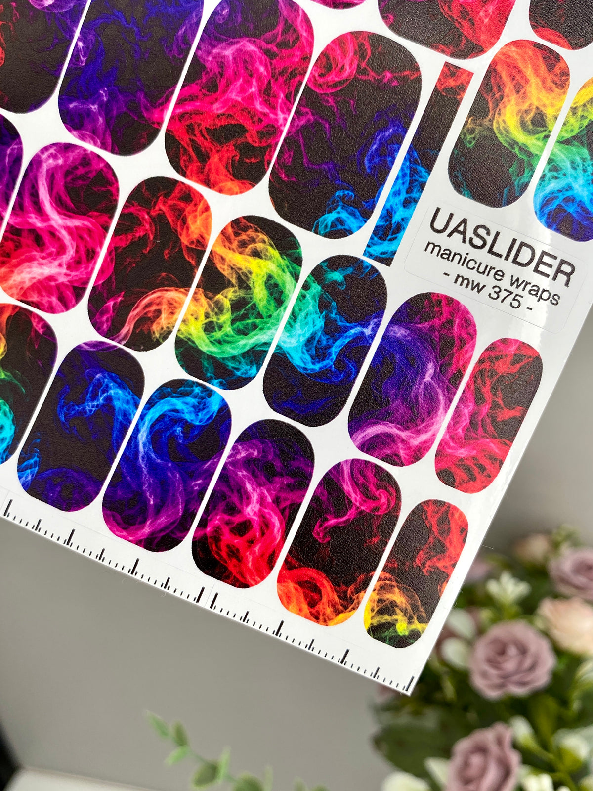 Neon Smoke Manicure Wraps — Rainbow Wisps on Black | mw-375