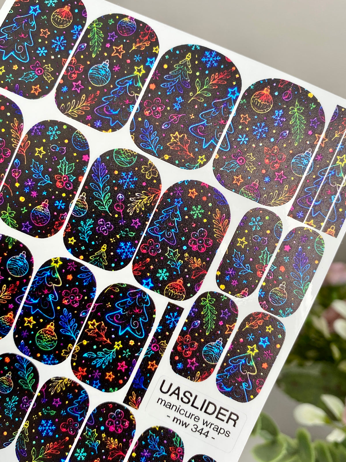 Neon Christmas Manicure Wraps — Trees & Snowflakes | mw-344