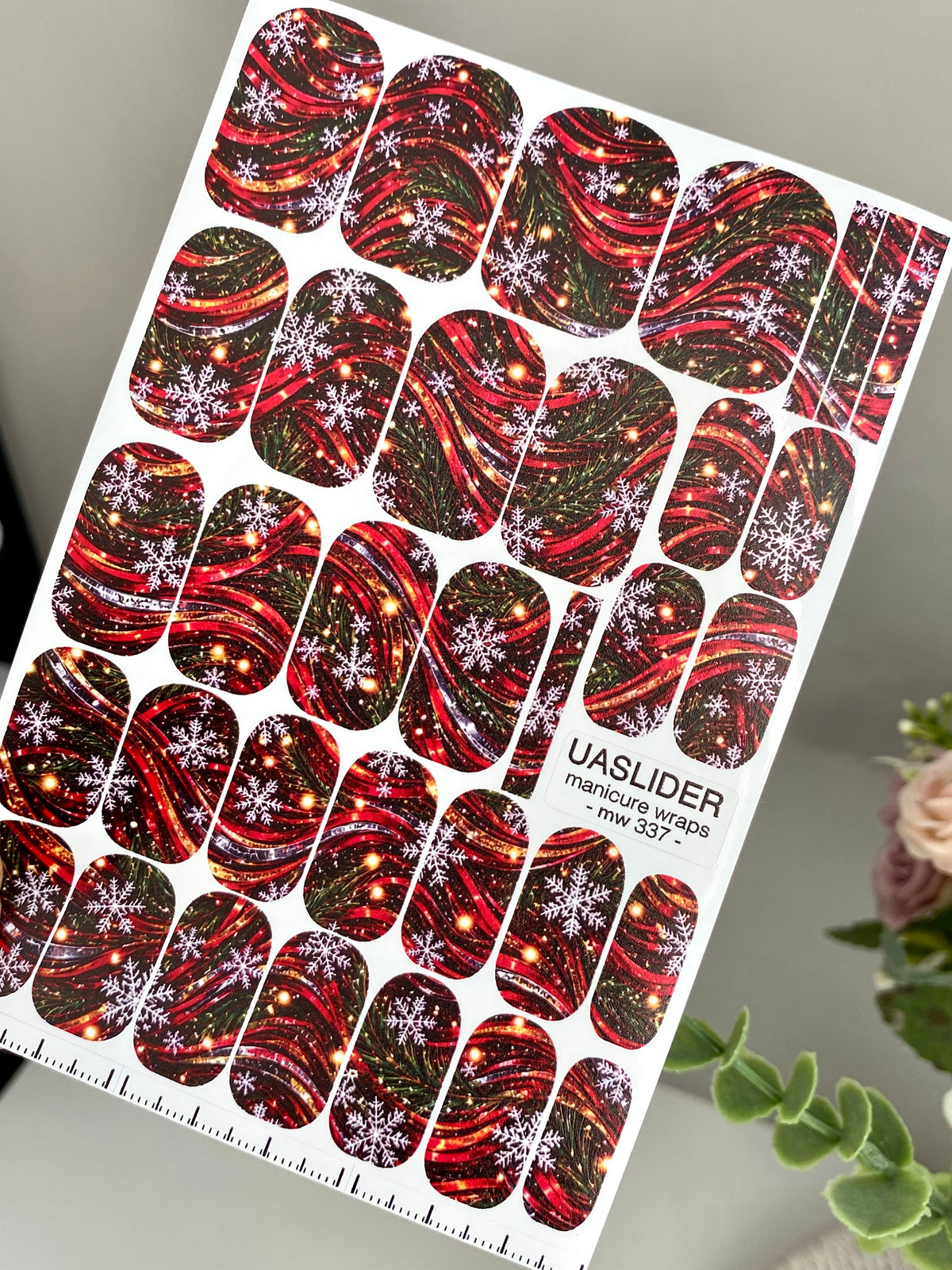 Snowflake Manicure Wraps — Red Christmas Swirls | mw-337