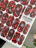 Snowflake Manicure Wraps — Red Christmas Swirls | mw-337