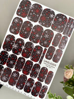 Snowflake Manicure Wraps — Red & White on Black | mw-331