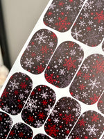 Snowflake Manicure Wraps — Red & White on Black | mw-331