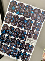 Blue Snowflake Manicure Wraps — White on Black | mw-332