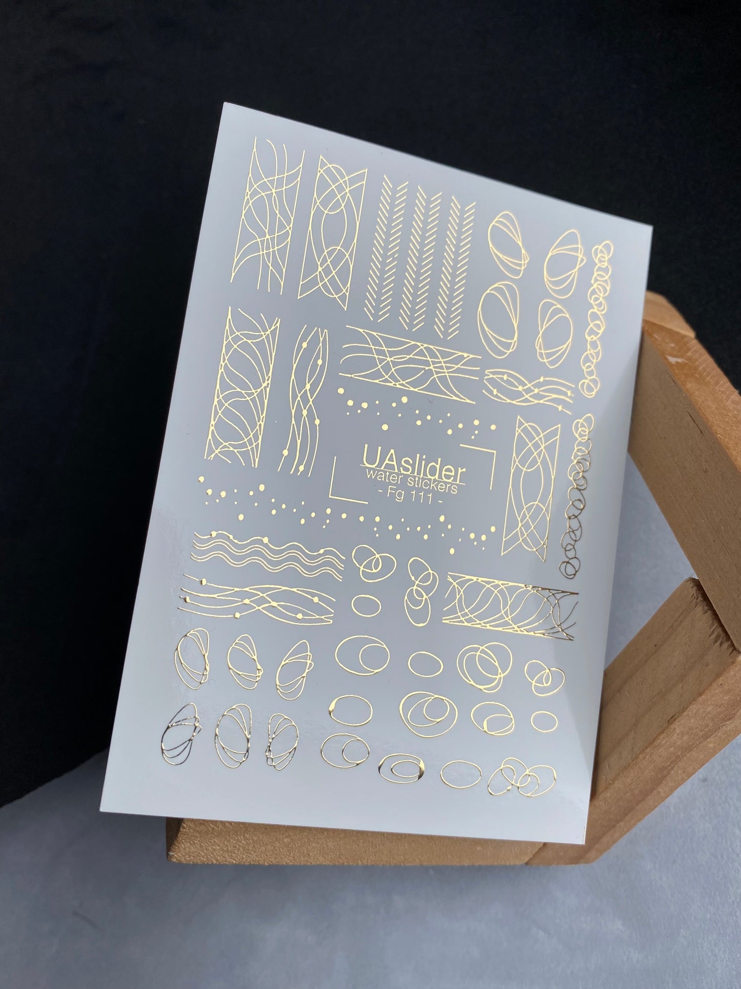 Nail Water Decal Fg-111 | Water Slide Nail Decals with Gold Abstract Lines | Modern Minimalism