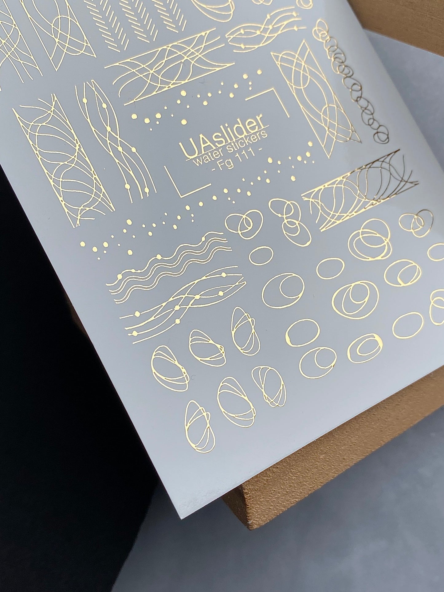 Nail Water Decal Fg-111 | Water Slide Nail Decals with Gold Abstract Lines | Modern Minimalism