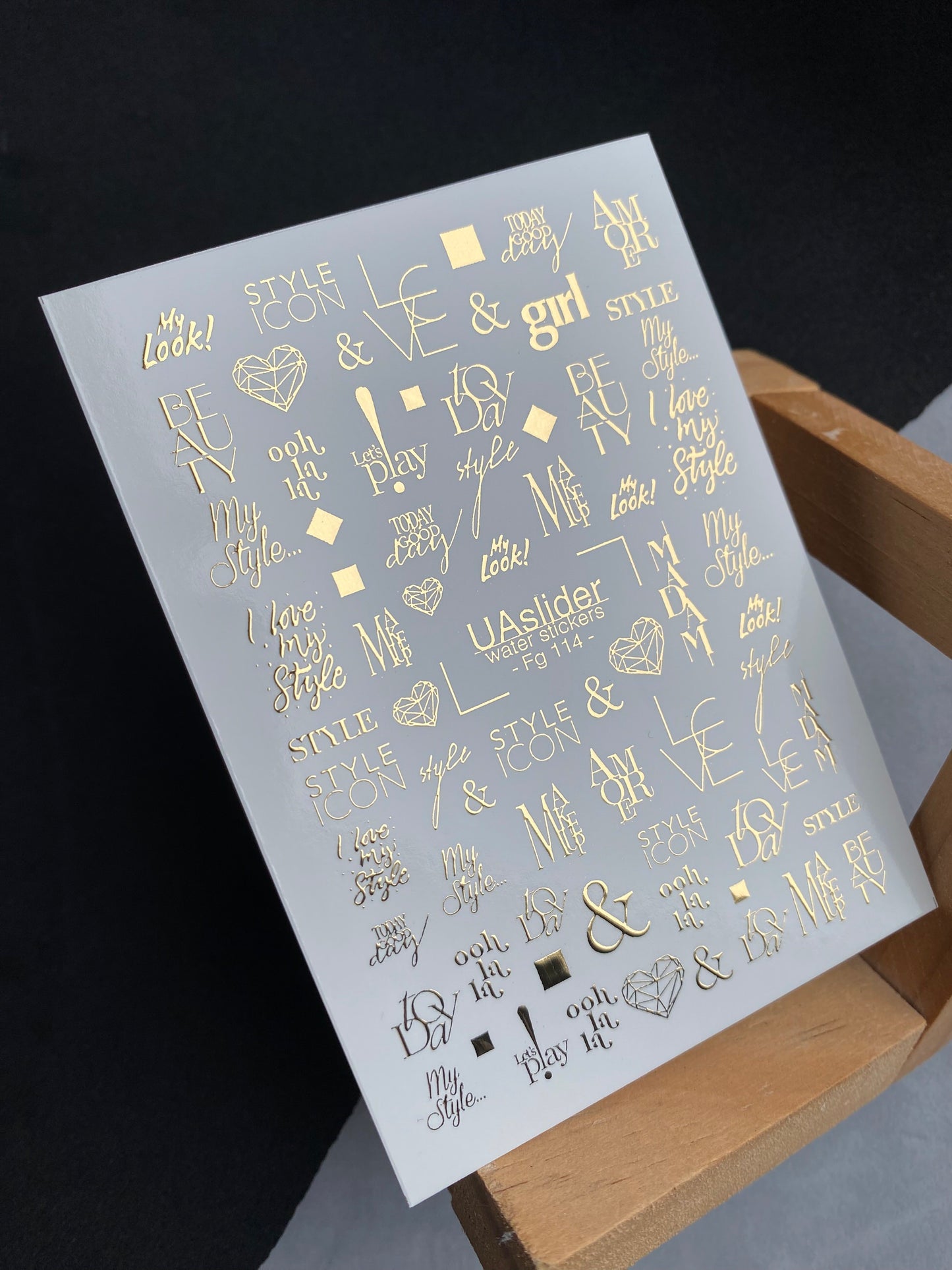 Nail Water Decal Fg-114 | Water Slide Nail Decals with Gold Quotes & Style Words | Fashion Typography