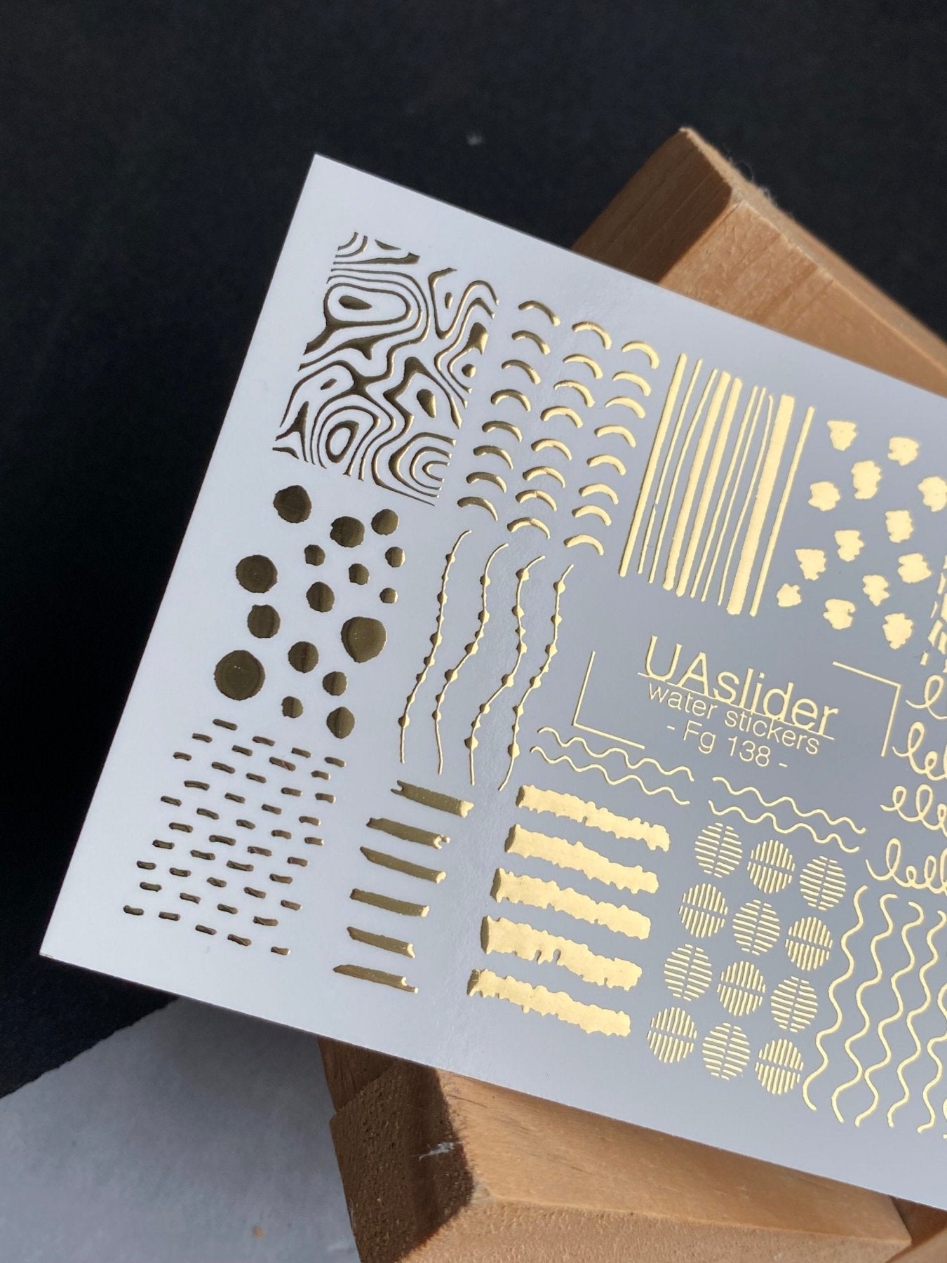 Nail Water Decal Fg-138 | Water Slide Nail Decals with Gold Abstract Lines and Dots | Minimalist Nail Art - UASLIDER