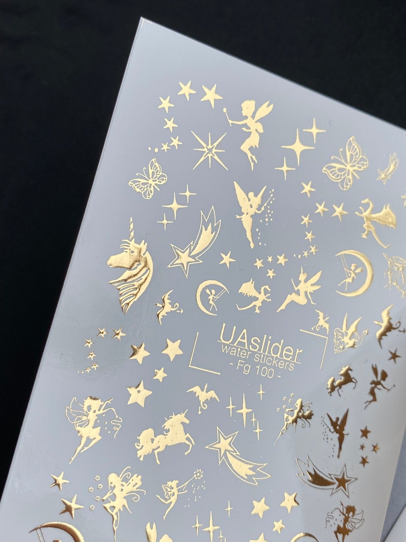 Nail Water Decal Fg-100 | Water Slide Nail Decals with Gold Fairies & Stars | Magical Fantasy - UASLIDER